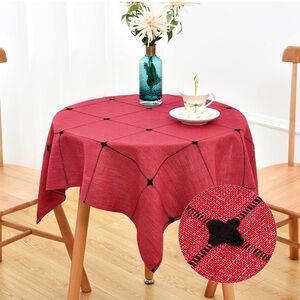NWOT Embroidered Black Plaid Tablecloth Square Red Checkered Cover 36 x 36 inch